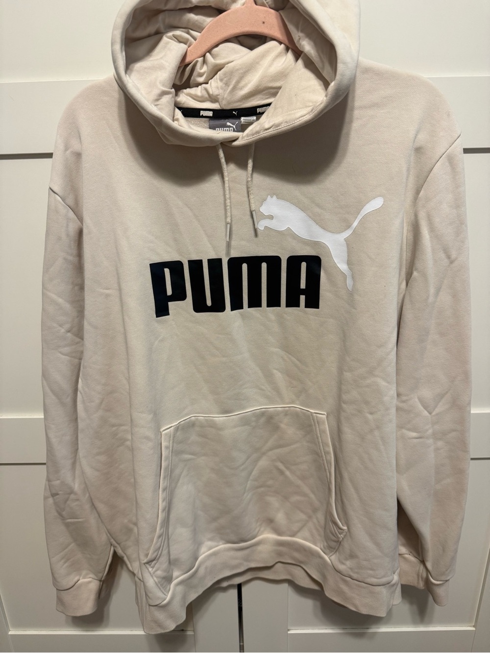 Puma Men's Hoodie in Cream with Black and White Logo